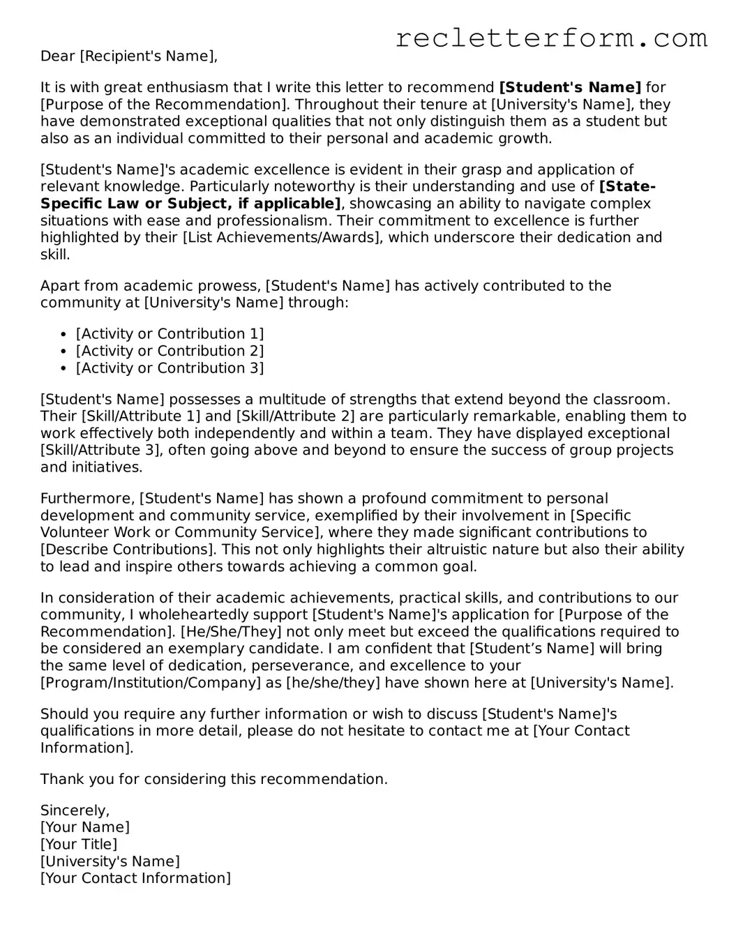 Official Student Recommendation Letter Document