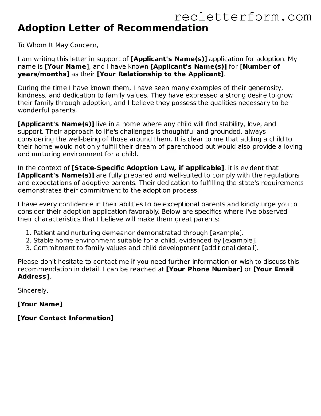 Official Adoption Letter of Recommendation Document