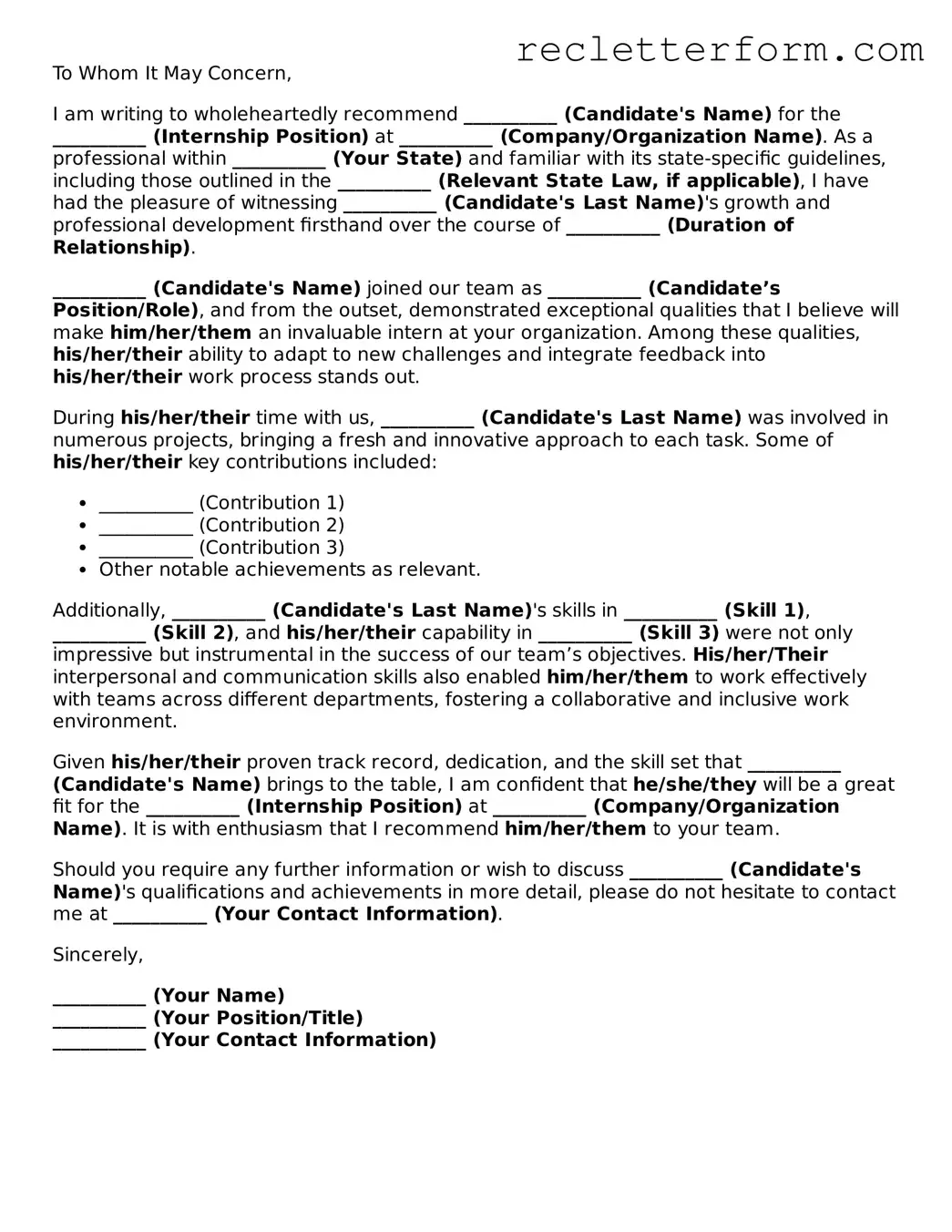 Official Letter of Recommendation for Internship Document