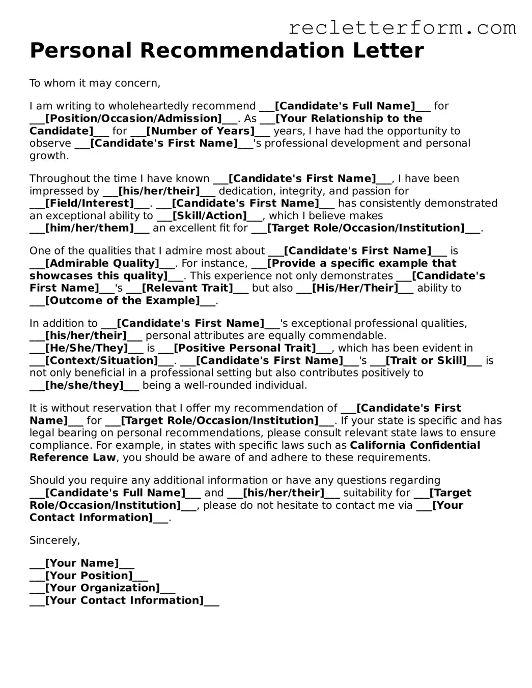 Official Personal Recommendation Letter Document